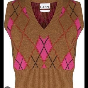 GANNI Women's Argyle Sweater Vest - Brown and Pink